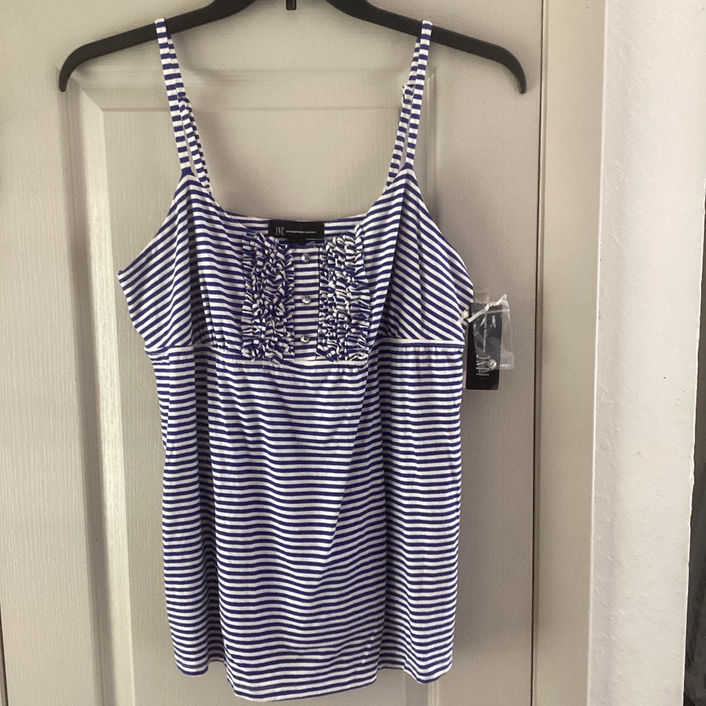 NWT- Macy’s INC strap summer cami top XL blue white